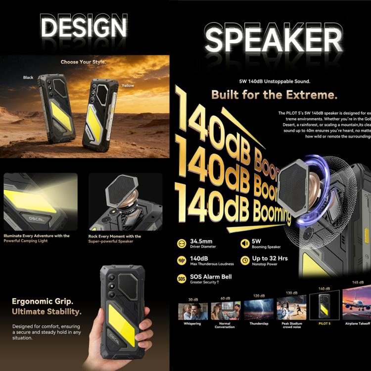 [HK Warehouse] Blackview Oscal Pilot 5 5G Rugged Phone, 8GB+256GB, 6.67 inch Android 16 UMS9620 T8100 Octa Core, Network: 5G, OTG, NFC (Black)