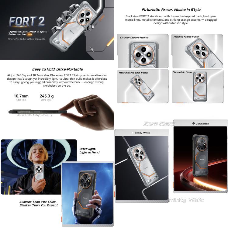 [HK Warehouse] Blackview FORT 2 Rugged Phone, 8GB+256GB, 6.56 inch Android 15 MediaTek MT6769V/CB Helio G81 Octa Core, Network: 4G, OTG, NFC (Black)