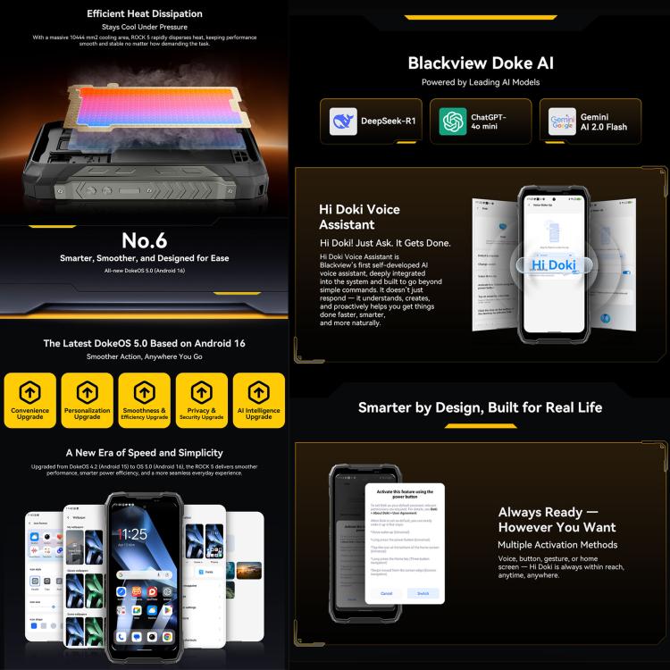 [HK Warehouse] Blackview ROCK 5 Rugged Phone, 6GB+256GB, 6.67 inch Android 16 Helio G100 MT8781 Octa Core, Network: 4G, OTG, NFC (Black)