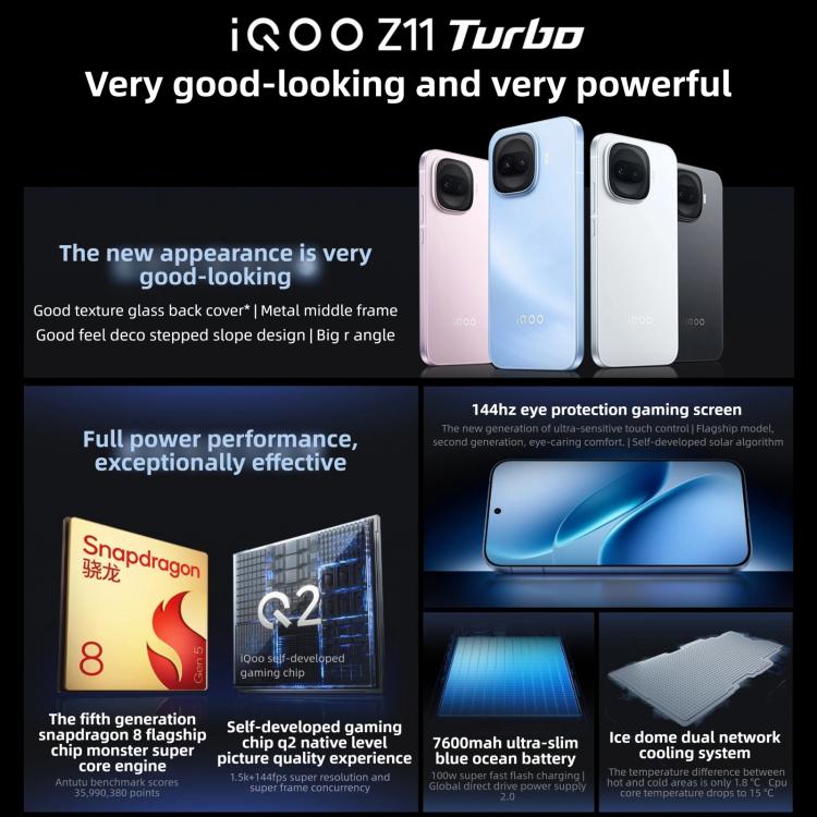 vivo iQOO Z11 Turbo, 16GB+1TB, Ultrasonic 3D Fingerprint, 6.59 inch Android 16 OriginOS 6 Snapdragon 8 Gen 5 Octa Core, OTG, NFC, Network: 5G (Black)