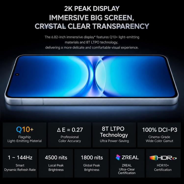 vivo iQOO 15T, 16GB+256GB, Ultrasonic 3D Fingerprint, 6.82 inch Android 16 OriginOS 6 Dimensity 9500 Monster Octa Core, OTG, NFC, Network: 5G, Support Google Play (Black)