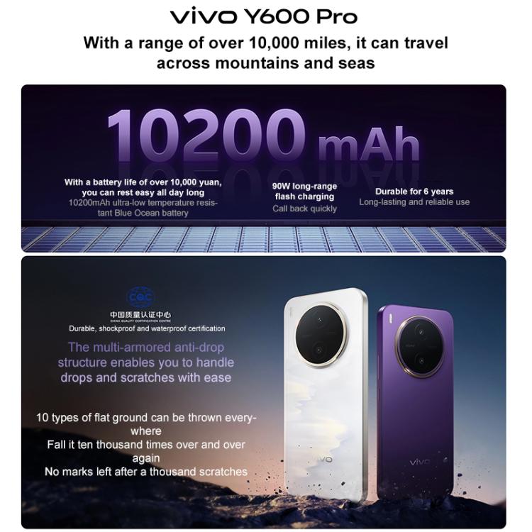 vivo Y600 Pro, 8GB+256GB, In-screen Fingerprint, 6.83 inch Android 16 OriginOS 6 Dimensity 7300e Octa Core, OTG, NFC, Network: 5G (Purple)