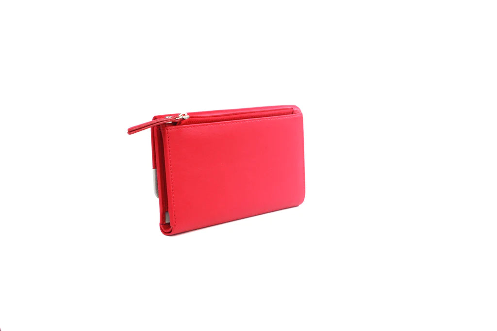 Genuine Soft Leather Purse RFID protection with contrast panel detailing - Watermelon & Ivory