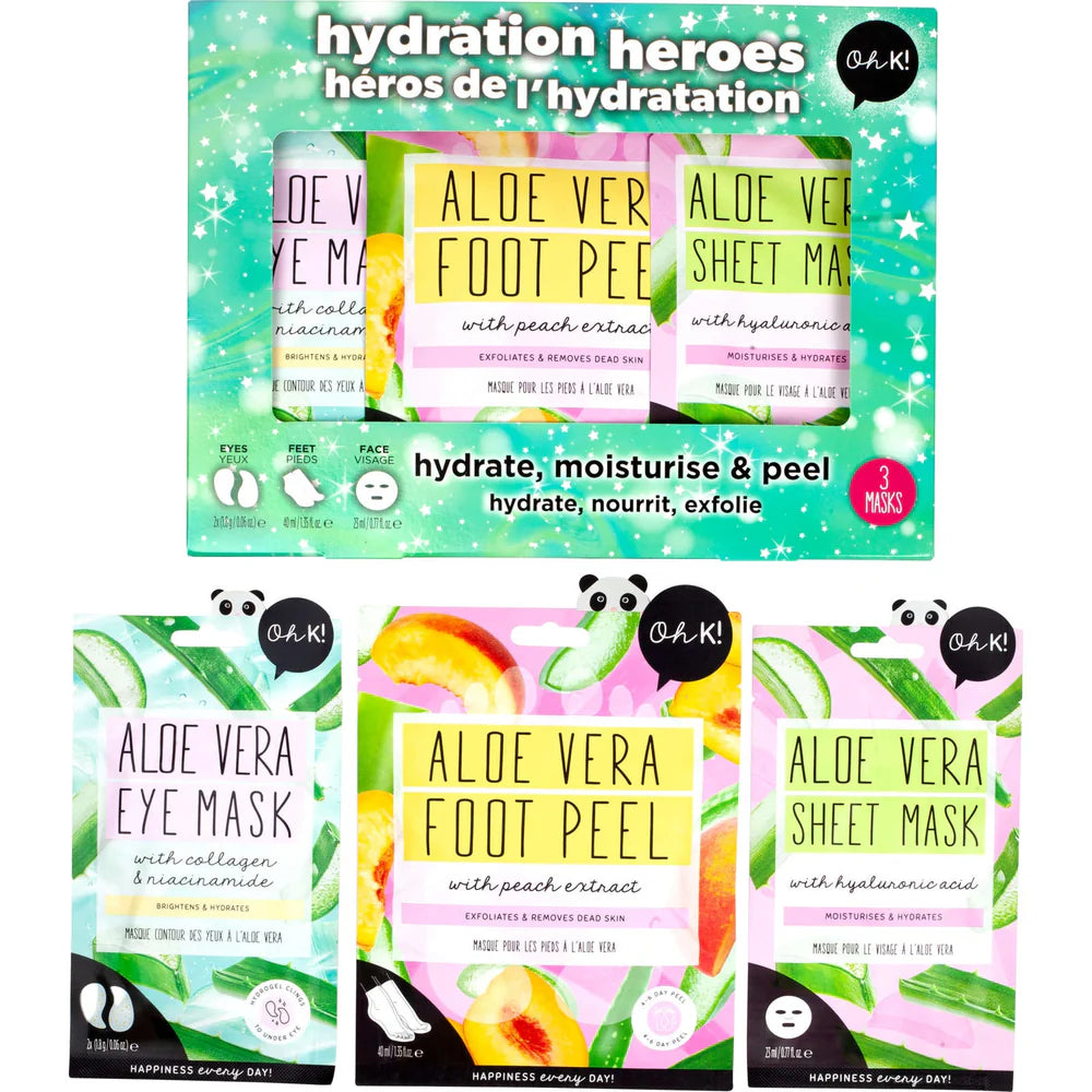 Oh K! Hydration Heroes Set – Aloe Vera Sheet, Eye, and Foot Masks for Ultimate Hydration & Exfoliation Secondary image
