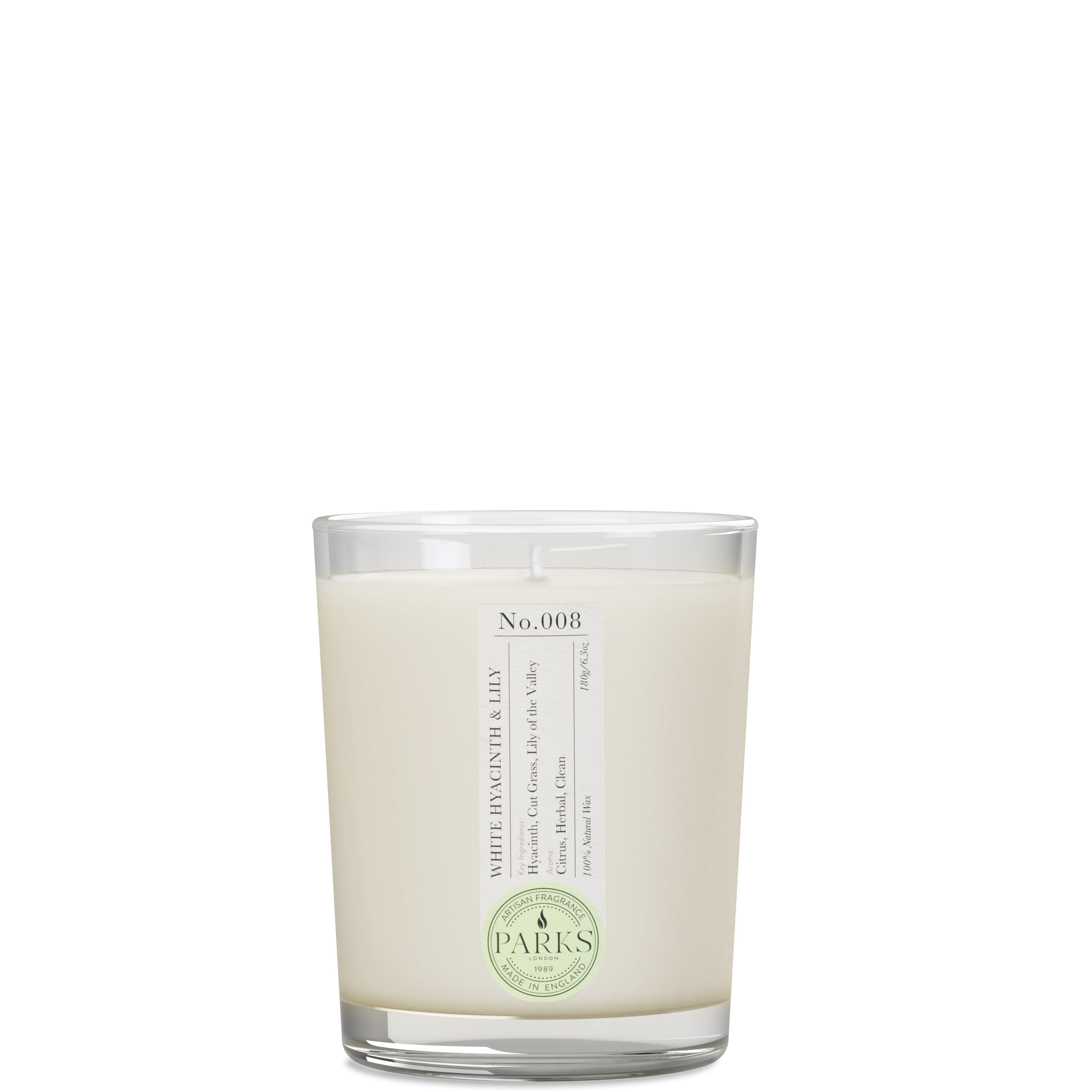 Parks London Home Collection White Hyacinth and Lily Candle 180g Main image