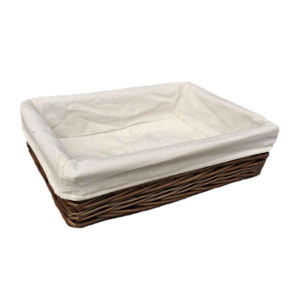 Lined Antique Wash Rectangular Straight Sided Wicker Tray Secondary image