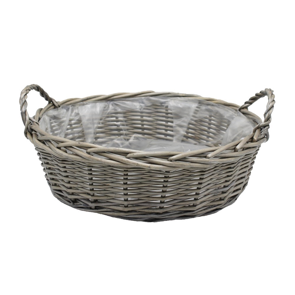 Lined Large Round Antique Wash Display Wicker Tray Main image