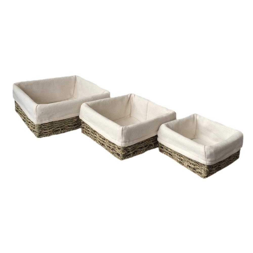 Set of 3 Cotton Lined Square Seagrass Tray Main image