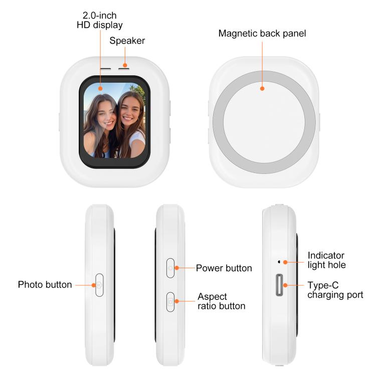 PULUZ Magnetic Phone Vlog Selfie Monitor Screen (White)