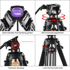PULUZ Professional Heavy Duty Video Camcorder Aluminum Alloy Tripod with Fluid Drag Head for DSLR / SLR Camera, Adjustable Height: 80-160cm(Black)
