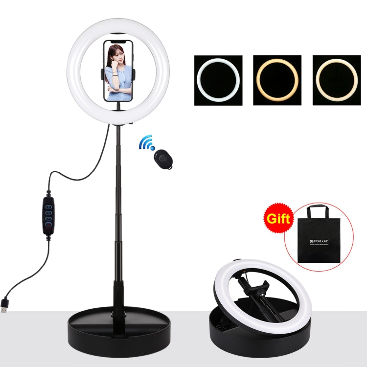 PULUZ 10.2 inch 26cm USB 3 Modes Dimmable Dual Color Temperature LED Curved Ring Vlogging Selfie Photography Video Lights with Bluetooth Remote Shutter & Folding Desktop Holder & Phone Clamp(Black) Main image