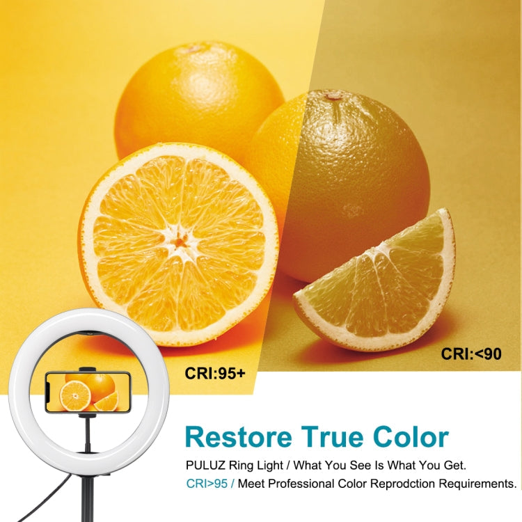 PULUZ 10.2 inch 26cm USB 3 Modes Dimmable Dual Color Temperature LED Curved Ring Vlogging Selfie Photography Video Lights with Bluetooth Remote Shutter & Folding Desktop Holder & Phone Clamp(Black)