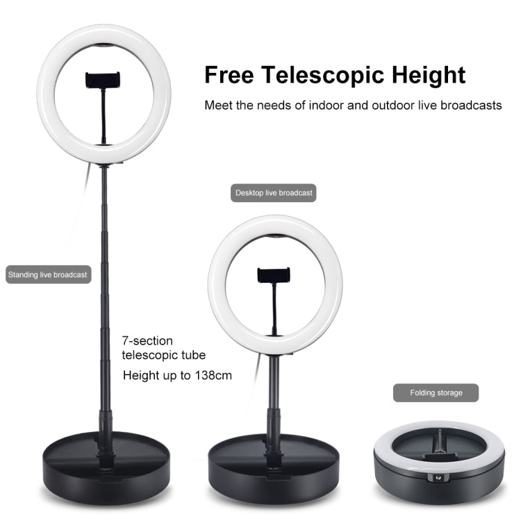 PULUZ 10.2 inch 26cm USB 3 Modes Dimmable Dual Color Temperature LED Curved Ring Vlogging Selfie Photography Video Lights with Bluetooth Remote Shutter & Folding Desktop Holder & Phone Clamp(Black)