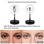 PULUZ 10.2 inch 26cm USB 3 Modes Dimmable Dual Color Temperature LED Curved Ring Vlogging Selfie Photography Video Lights with Bluetooth Remote Shutter & Folding Desktop Holder & Phone Clamp(Black)