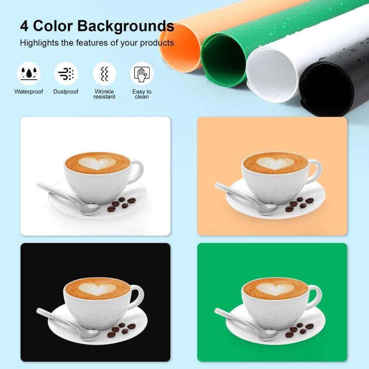 PULUZ 80cm Folding Portable 90W 14000LM High CRI White Light Photo Lighting Studio Shooting Tent Box Kit with 4 Colors Black, White, Orange, Green Backdrops (EU Plug)