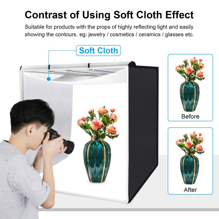 PULUZ 80cm Folding Portable 90W 14000LM High CRI White Light Photo Lighting Studio Shooting Tent Box Kit with 4 Colors Black, White, Orange, Green Backdrops (EU Plug)