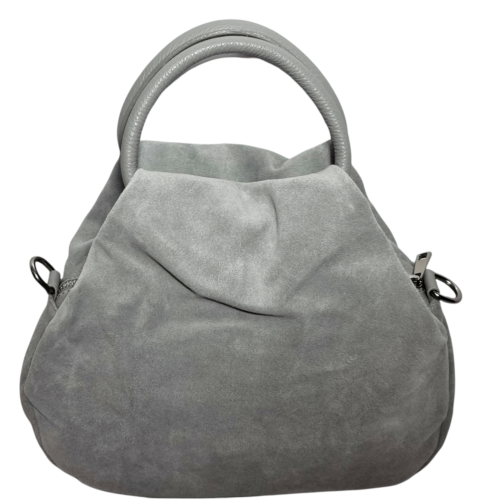 Italian Designer Soft Leather Suede Grab Handle with Zip in Grey Main image