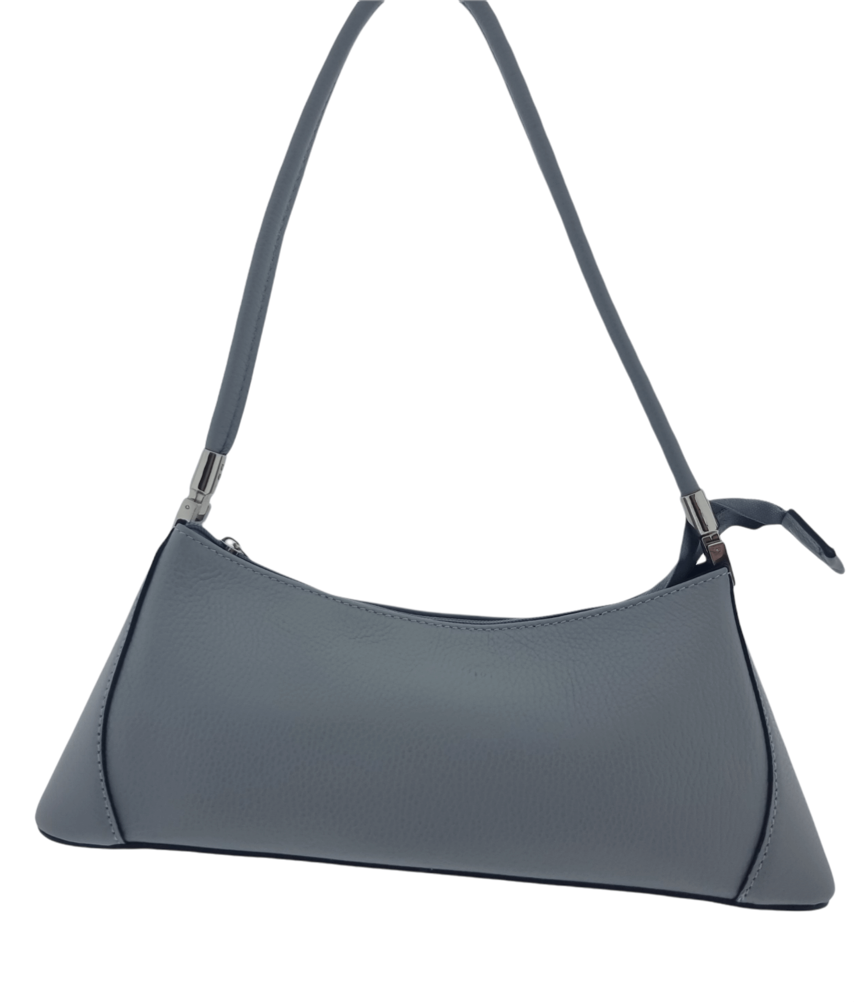 Italian Designer Leather Small Wide Shoulder Bag - Swolit Cadenza Light Grey