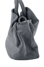 Italian Designer Soft Leather Suede Grab Handle with Zip in Grey