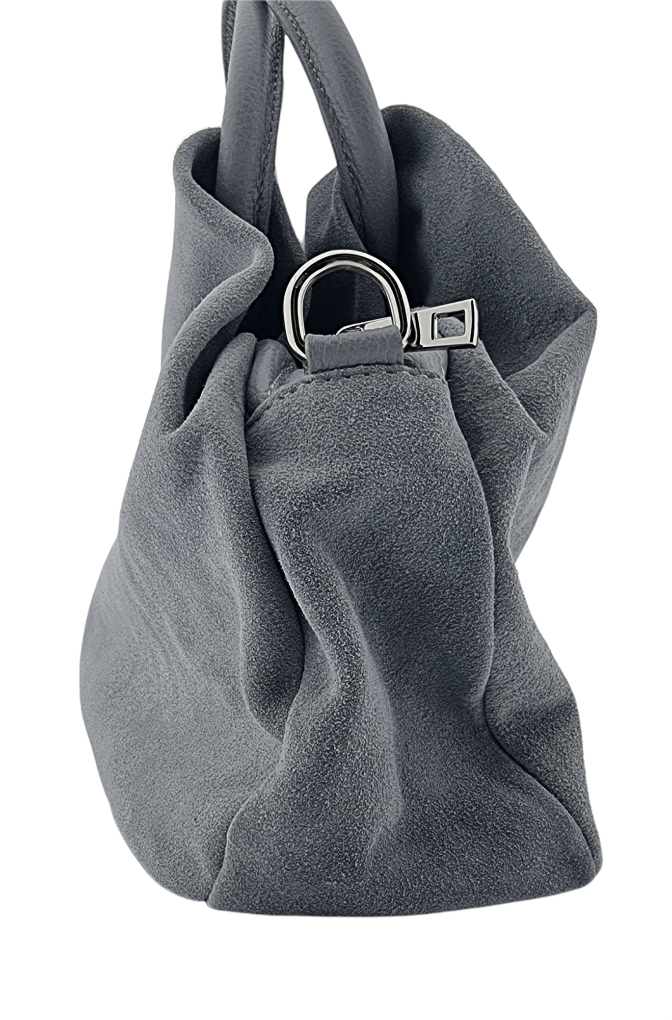 Italian Designer Soft Leather Suede Grab Handle with Zip in Grey