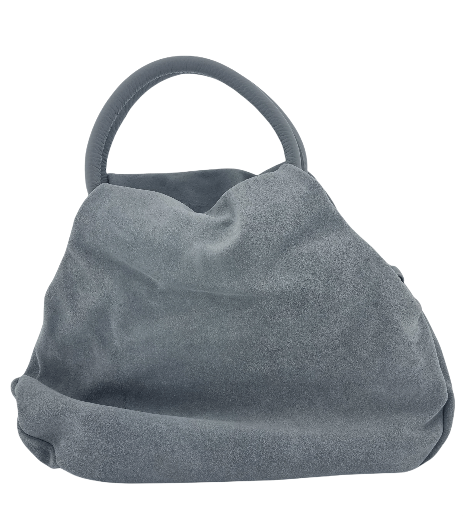 Italian Designer Soft Leather Suede Grab Handle with Zip in Grey