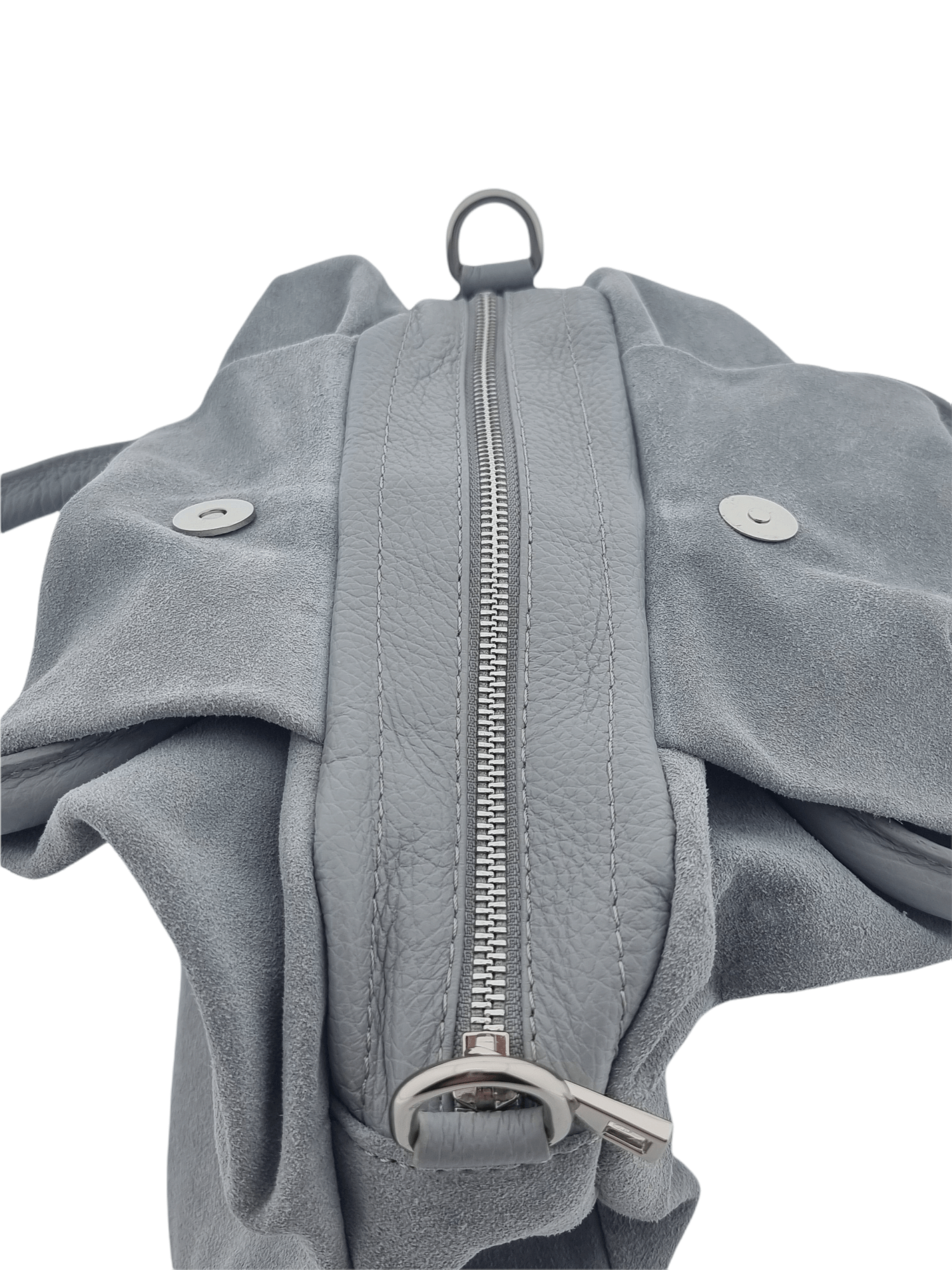 Italian Designer Soft Leather Suede Grab Handle with Zip in Grey Secondary image