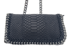Italian Designer Soft Leather Snakeskin Print Chain Crossbody - Black