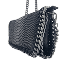 Italian Designer Soft Leather Snakeskin Print Chain Crossbody - Black