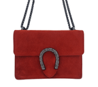 Italian Designer - Swolit Camilla Soft Red Suede Leather Crossbody Bag with Horseshoe
