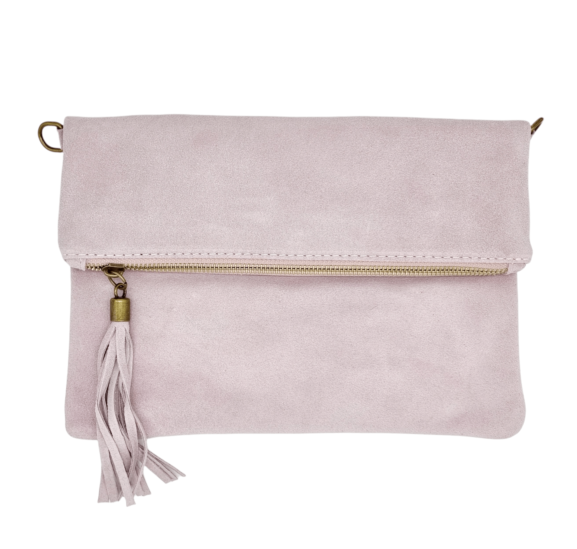 Italian Designer Soft Foldover Suede Leather Clutch -Eleganza Lightly Lilac Main image