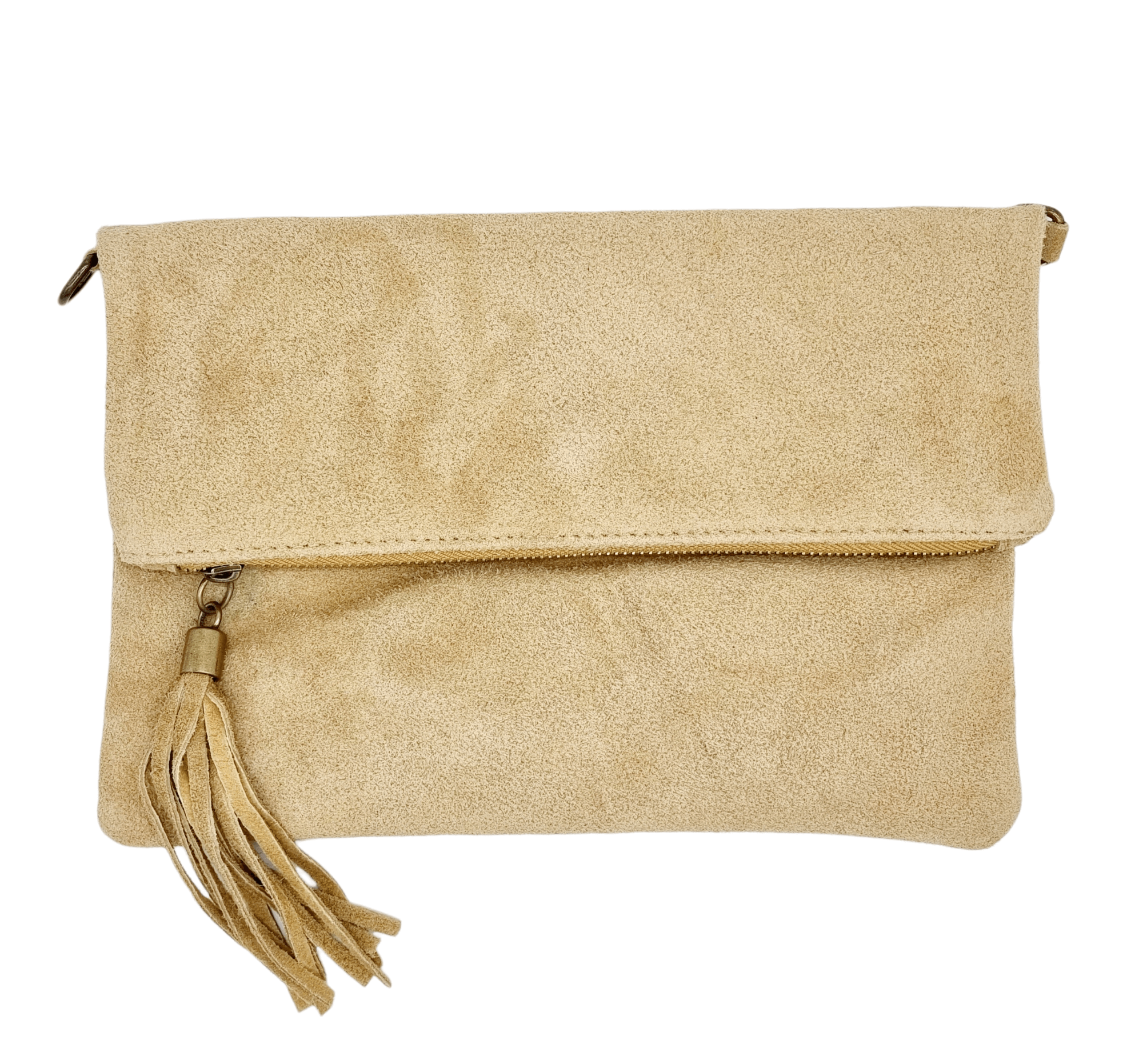 Italian Designer Soft Foldover Suede Leather Clutch -Eleganza Light Beige Main image