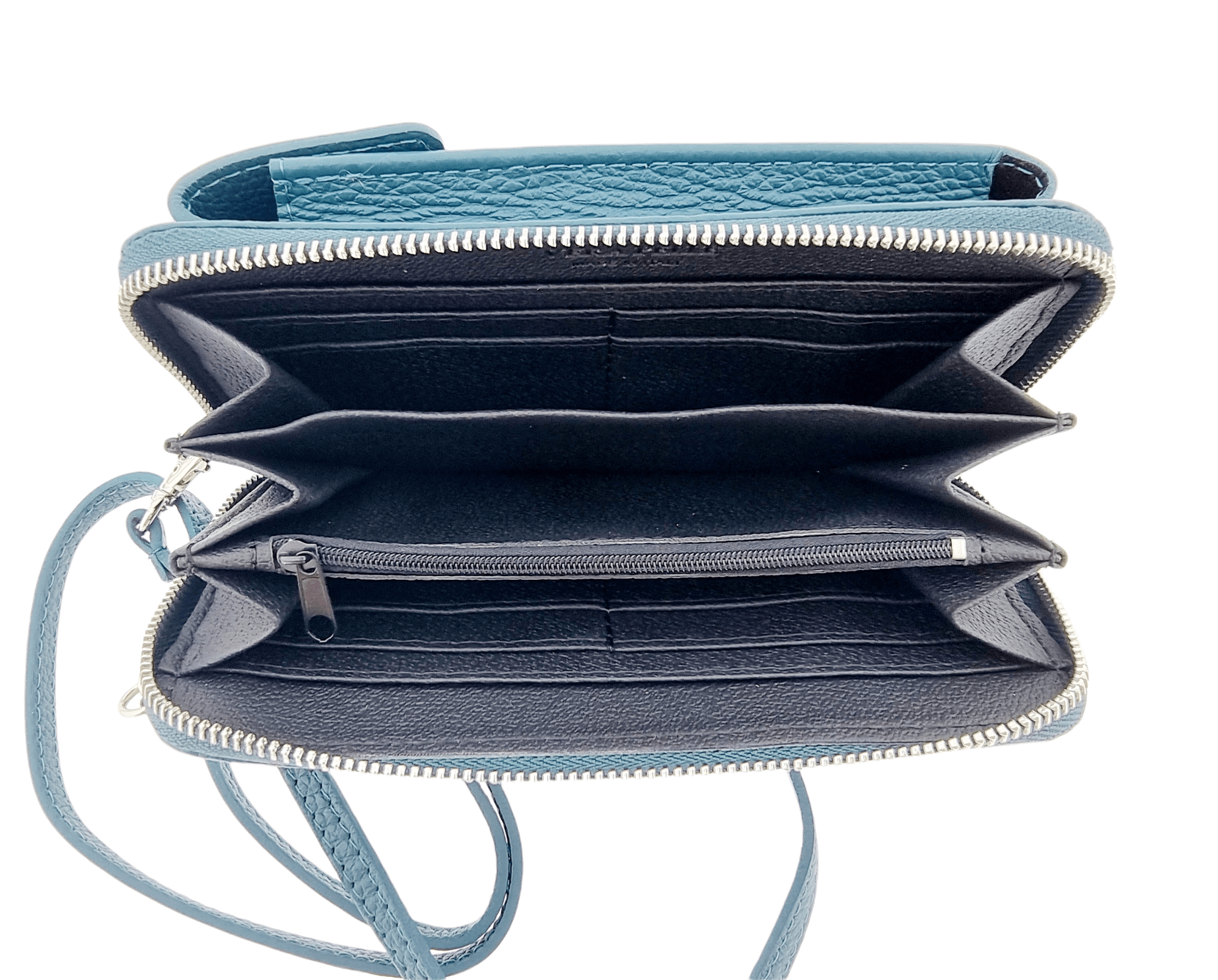 Italian Leather Cross Body Purse- Amy Teal Blue Secondary image