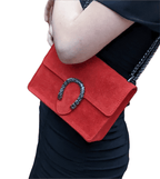 Italian Designer - Swolit Camilla Soft Red Suede Leather Crossbody Bag with Horseshoe