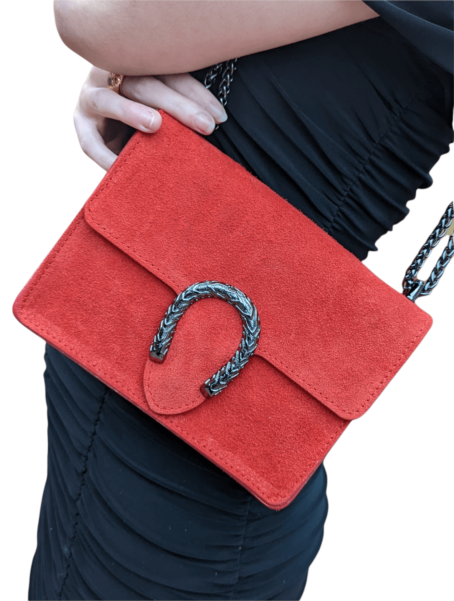 Italian Designer - Swolit Camilla Soft Red Suede Leather Crossbody Bag with Horseshoe Main image