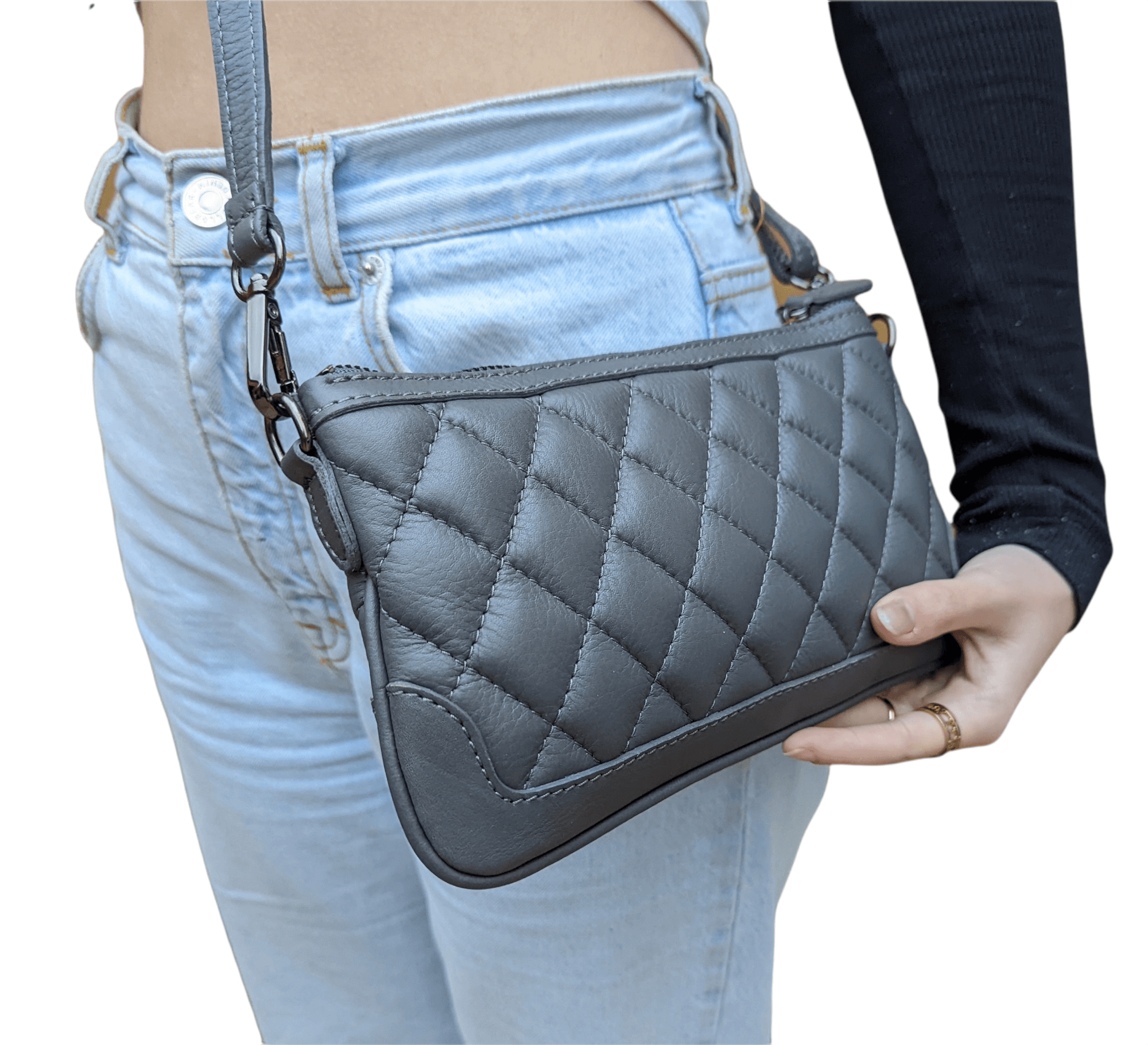 Italian Designer Leather Quilted Clutch Crossbody - Swolit Paxe Navy Secondary image