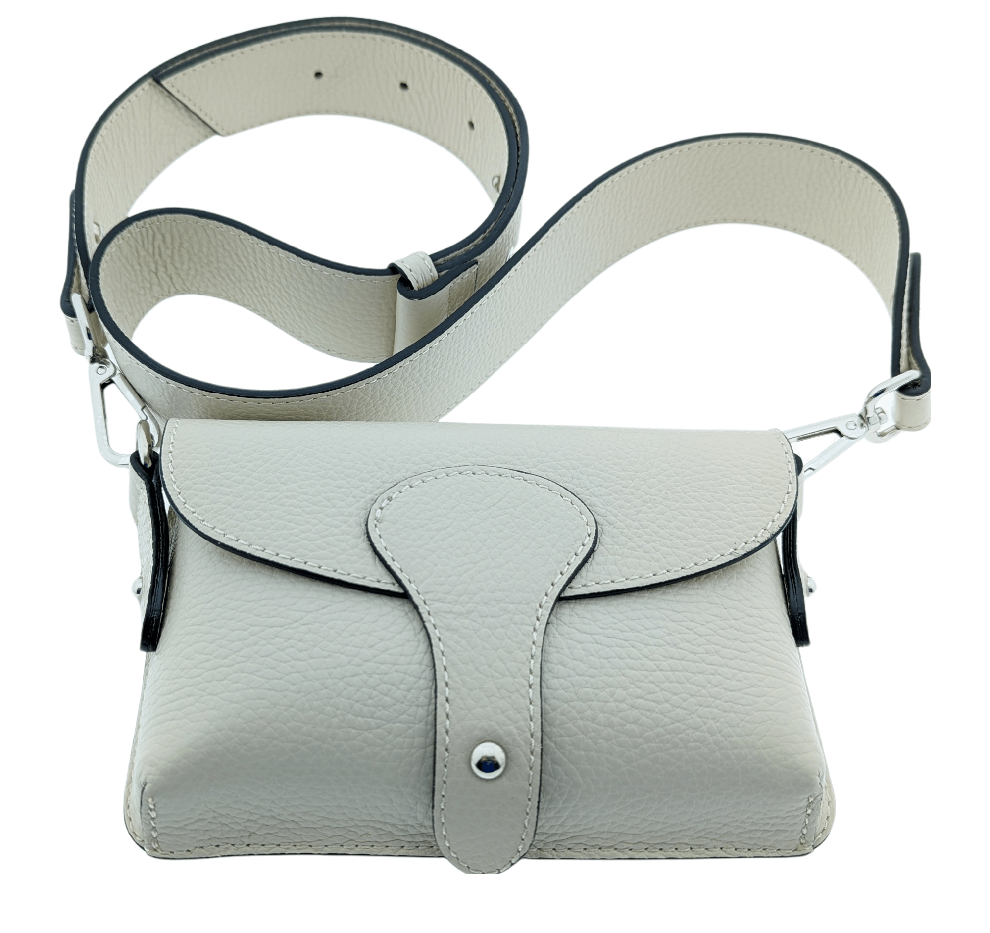 Italian Designer Leather Small Crossbody Wide Strap Bag Carina- Stone Off White Secondary image