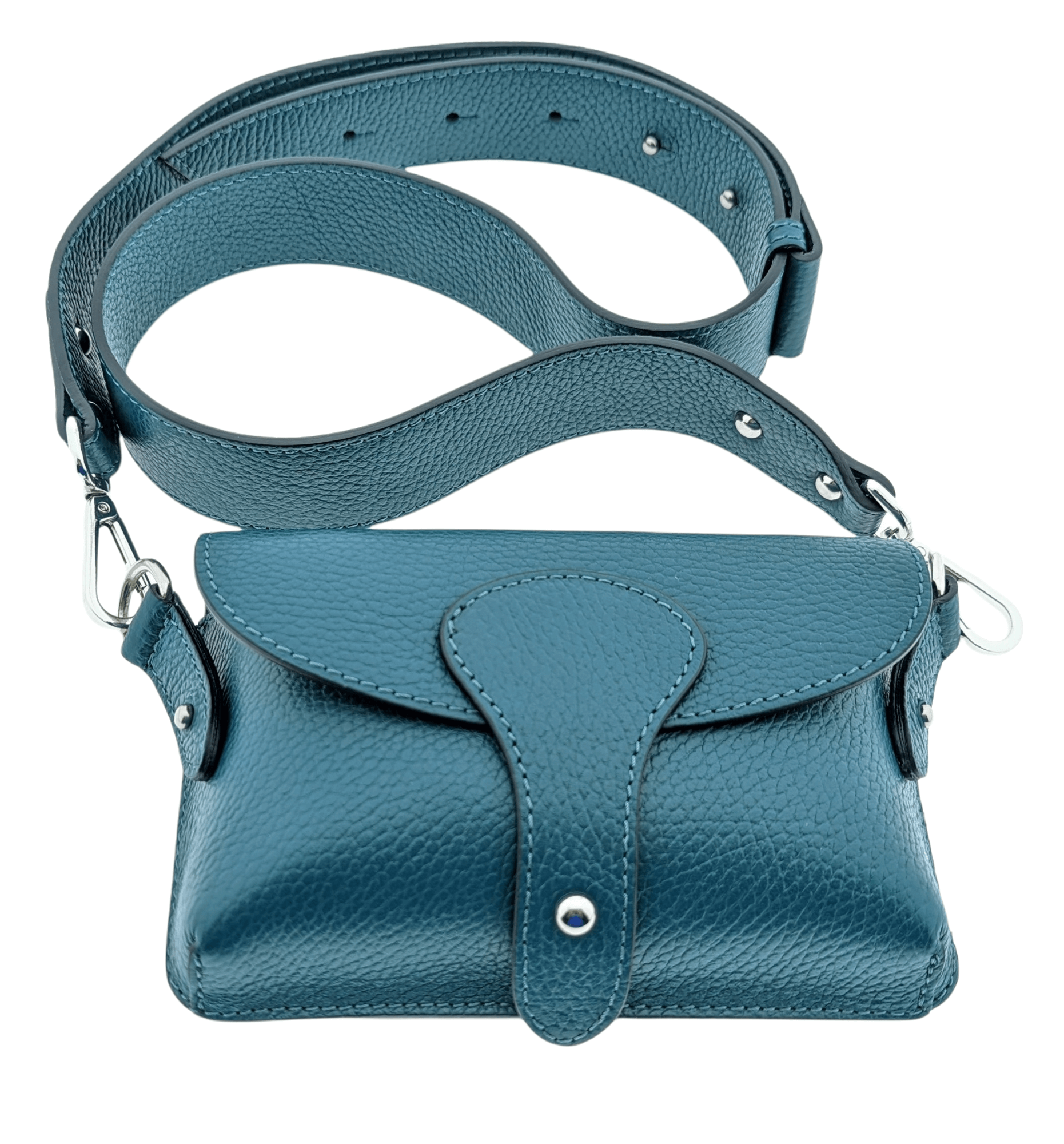 Italian Designer Leather Small Crossbody Wide Strap Bag Carina- Teal Secondary image