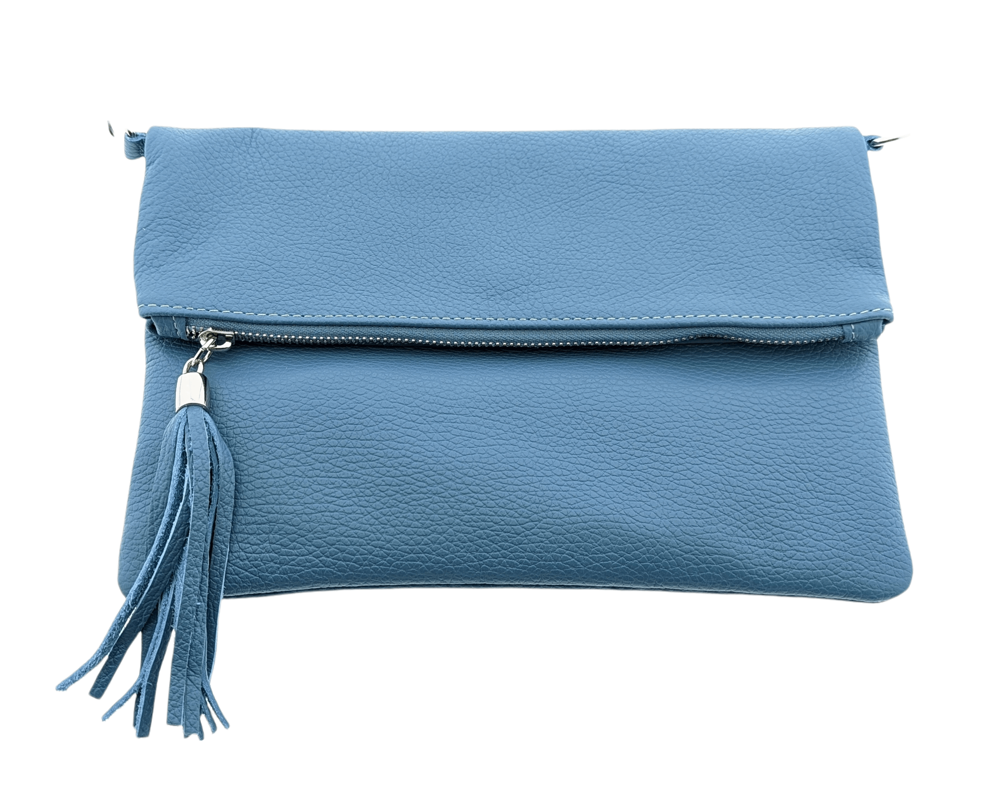 Dusty Blue Chiara Italian Designer Foldover Leather Clutch Cross Body Main image