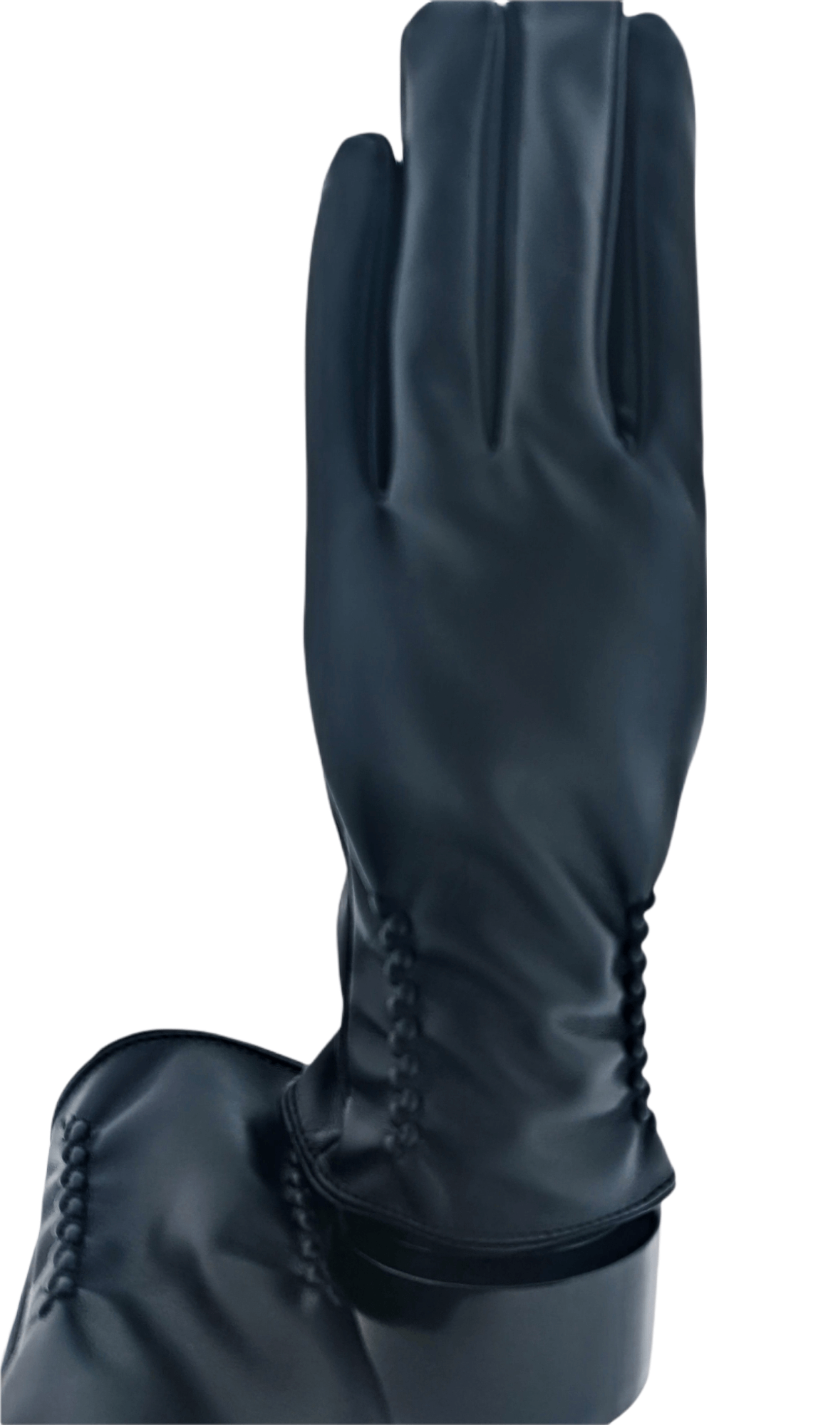 Womens Vegan Leather Gloves with Double Gathered Stitched Detailing - Black Main image