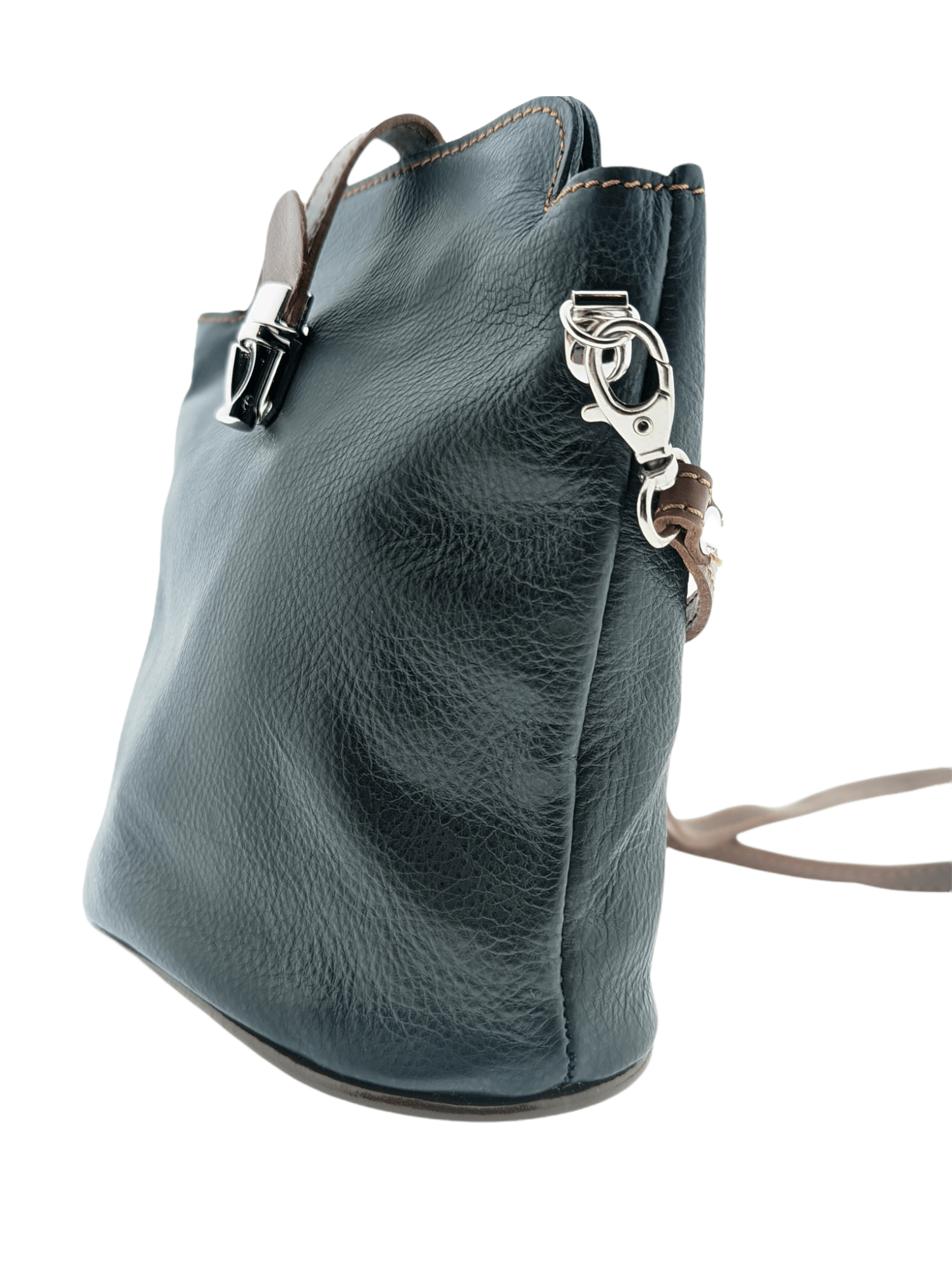 Italian Leather Crossbody Bag with Zip Pocket- Spalle Piccole- Black & Tan Secondary image