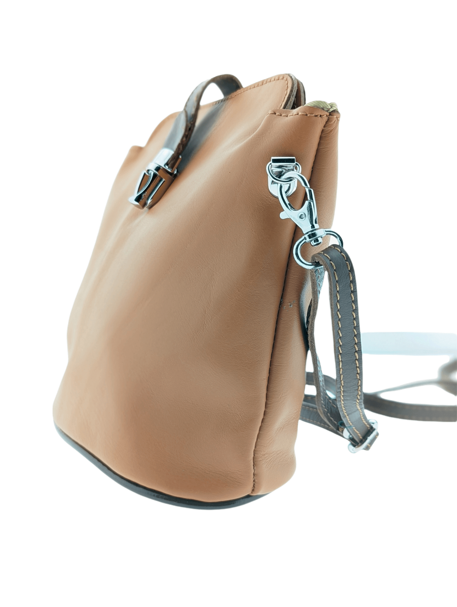 Italian Leather Crossbody Bag with Zip Pocket- Spalle Piccole- Tan Main image