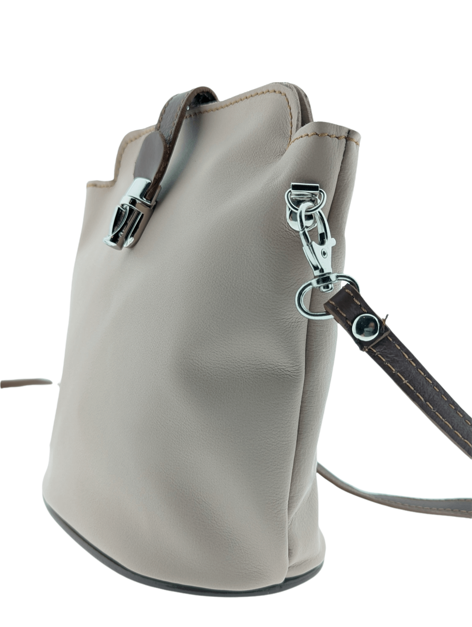 Italian Leather Crossbody Bag with Zip Pocket- Spalle Piccole- Nude