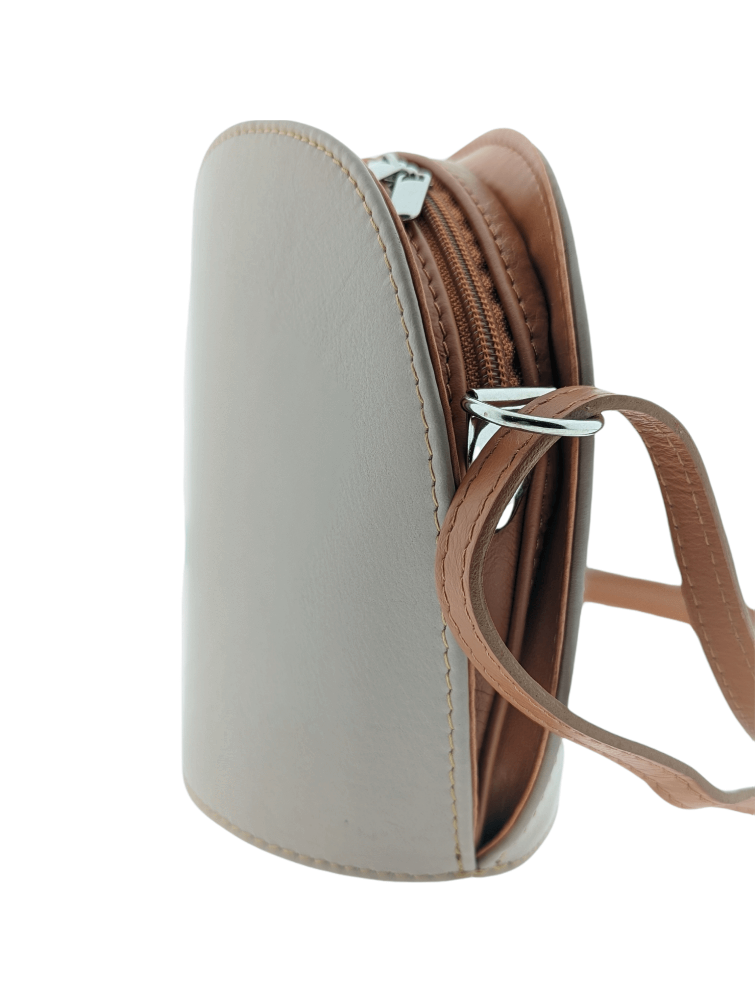 Italian Leather Crossbody Bag with Zip- Fresca- Nude Secondary image