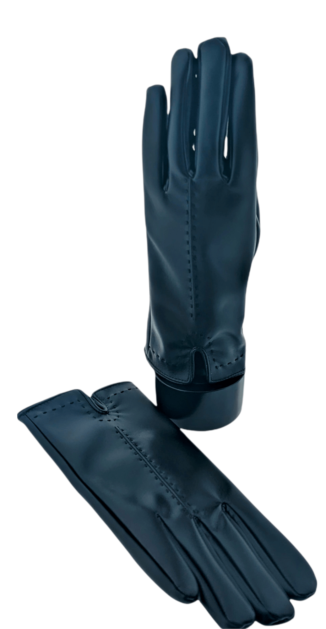 Womens Vegan Leather Gloves with Single Stitched Detailing - Black Main image