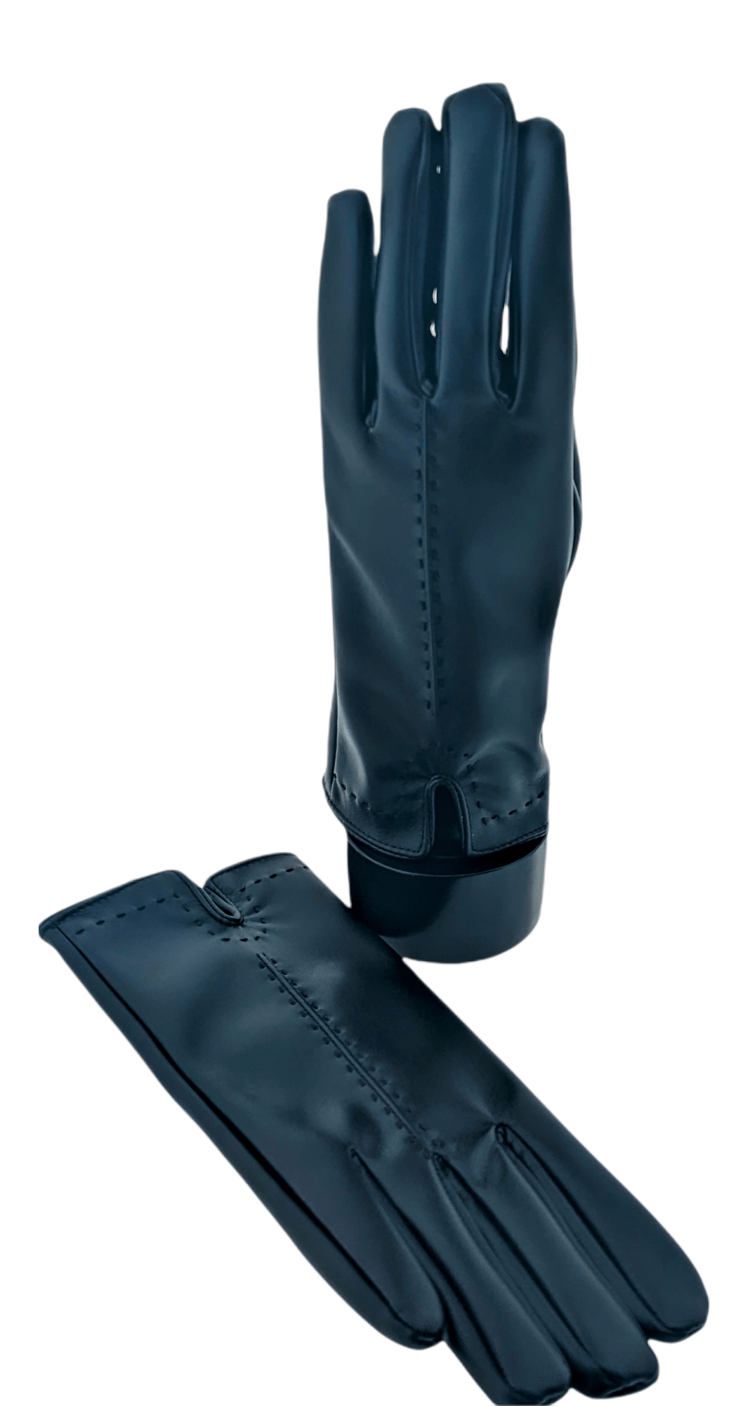 Womens Vegan Leather Gloves with Single Stitched Detailing - Black