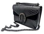 Italian Designer Leather Crossbody Bag with Horseshoe - Swolit Camilla Snake- Black