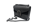 Italian Designer Leather Crossbody Bag with Horseshoe - Swolit Camilla Snake- Black