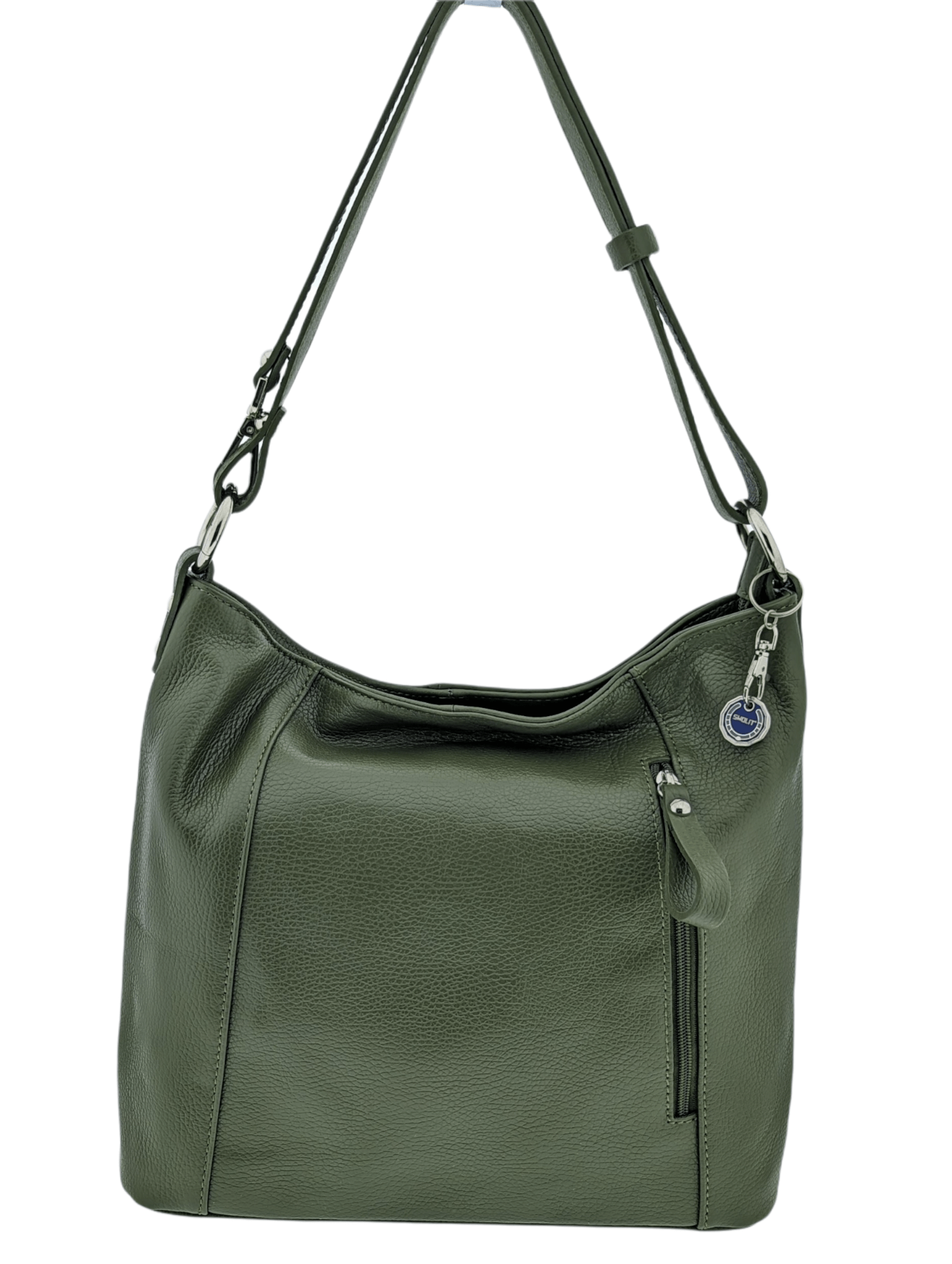 Italian Designer Leather Handbag with Adjustable Strap Stella - Olive Green