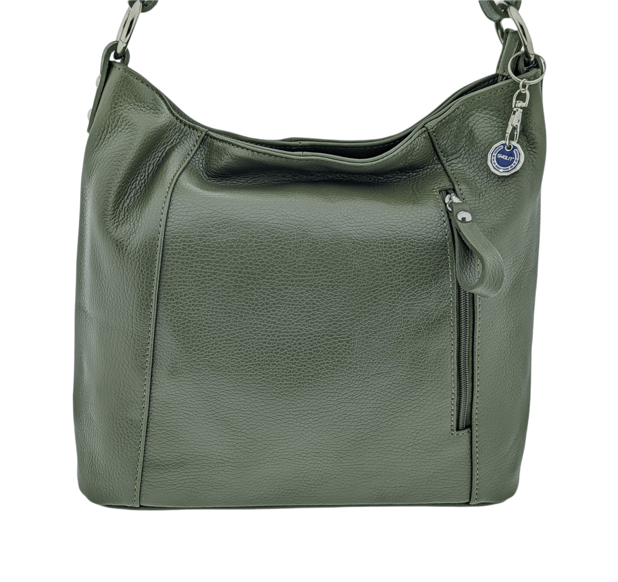 Italian Designer Leather Handbag with Adjustable Strap Stella - Olive Green