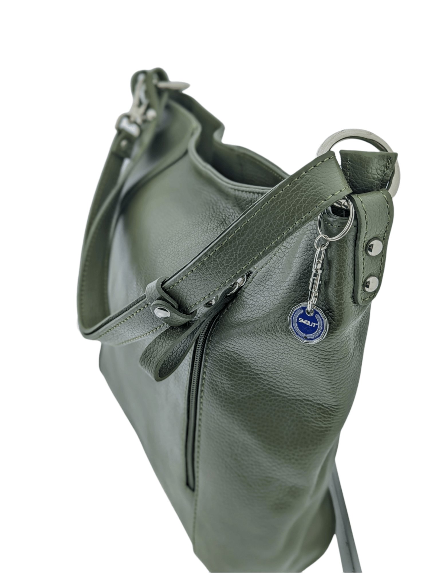 Italian Designer Leather Handbag with Adjustable Strap Stella - Olive Green